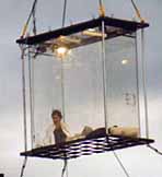 David Blaine in a box above the Thames on the final day of his 44-day fasting adventure.